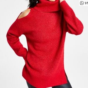NWT INC Red Metallic Cold Shoulder Cowl Neck Sweater XXL Sparkle